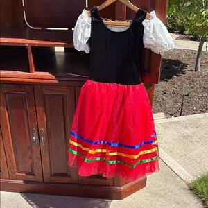 Vibrant Kids Dance Costume with Striped Skirt